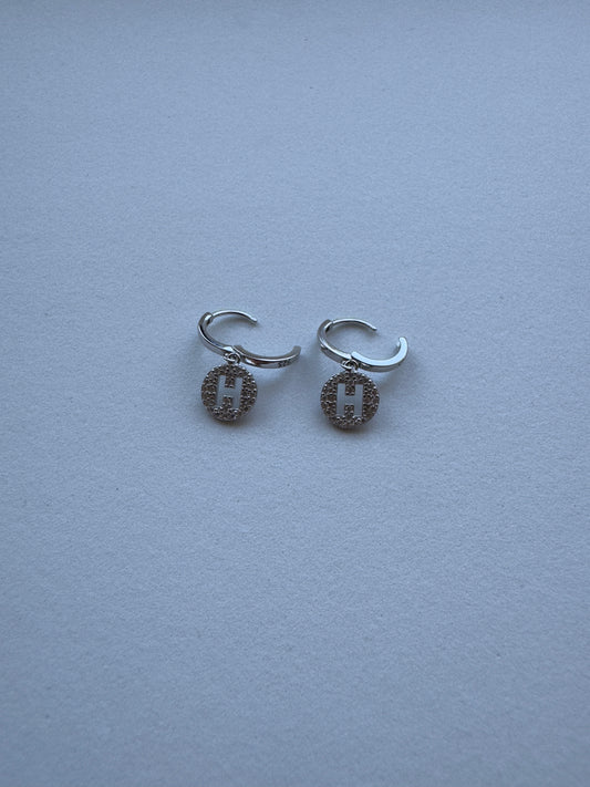 'H' Letter Silver Earrings