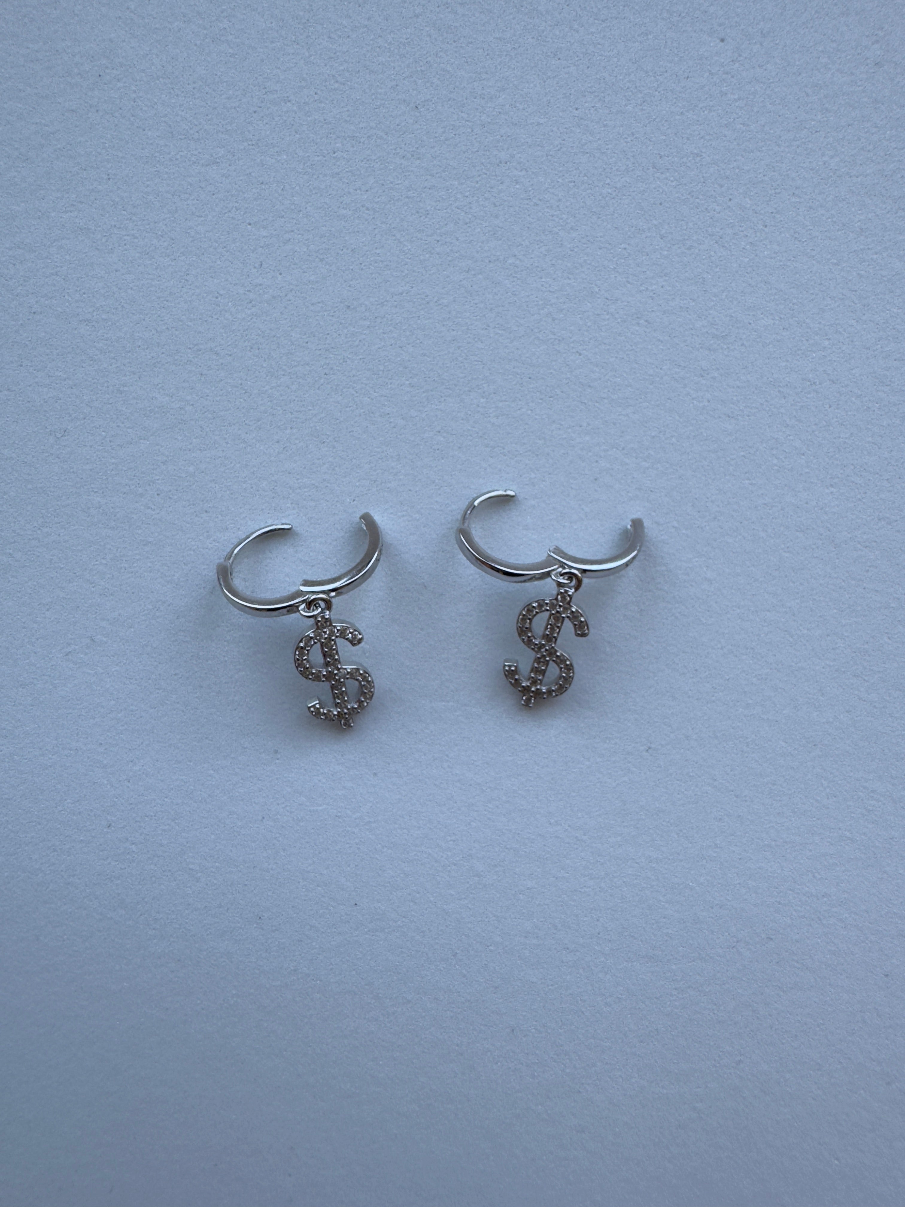 Dollar Sign Silver Earrings