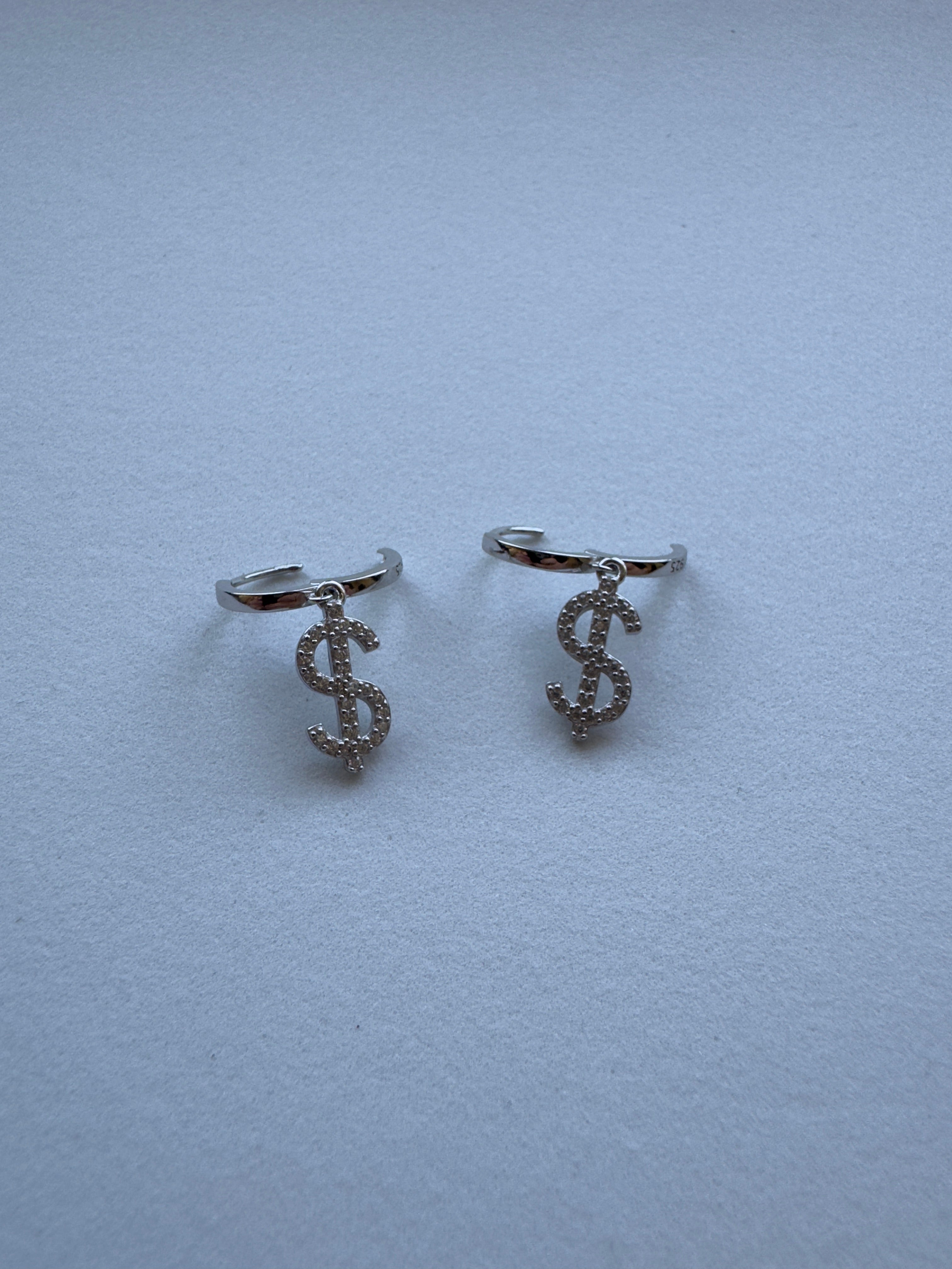 Dollar Sign Silver Earrings