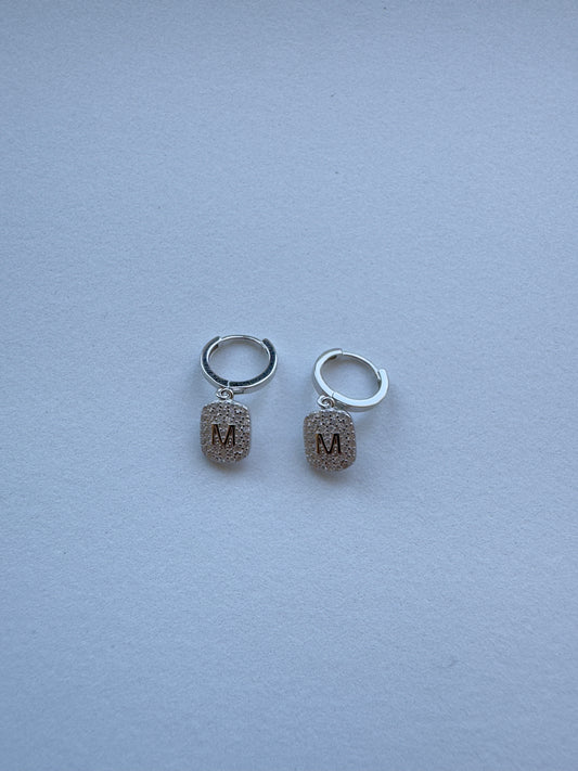 'M' Letter Silver Earrings